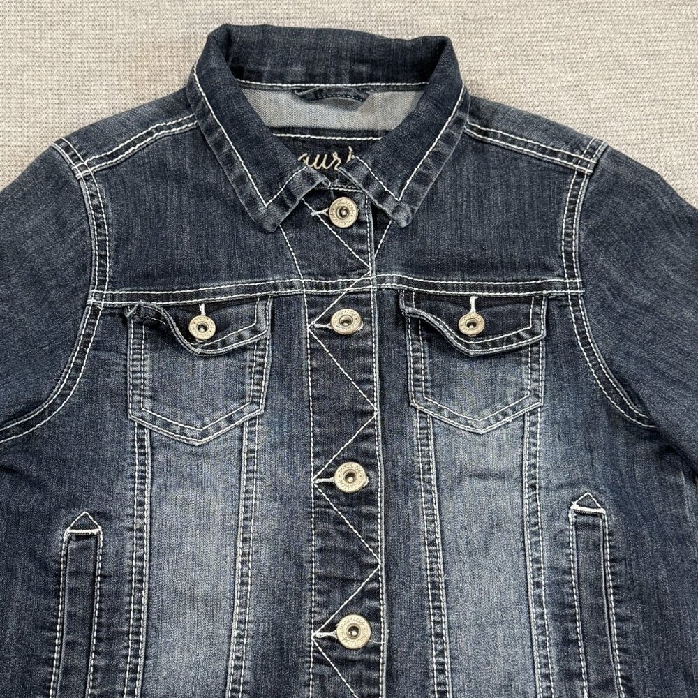 Maurices Womens Blue Denim Jean Jacket Size S Button Front Pockets Long Sleeve - Picture 6 of 14
